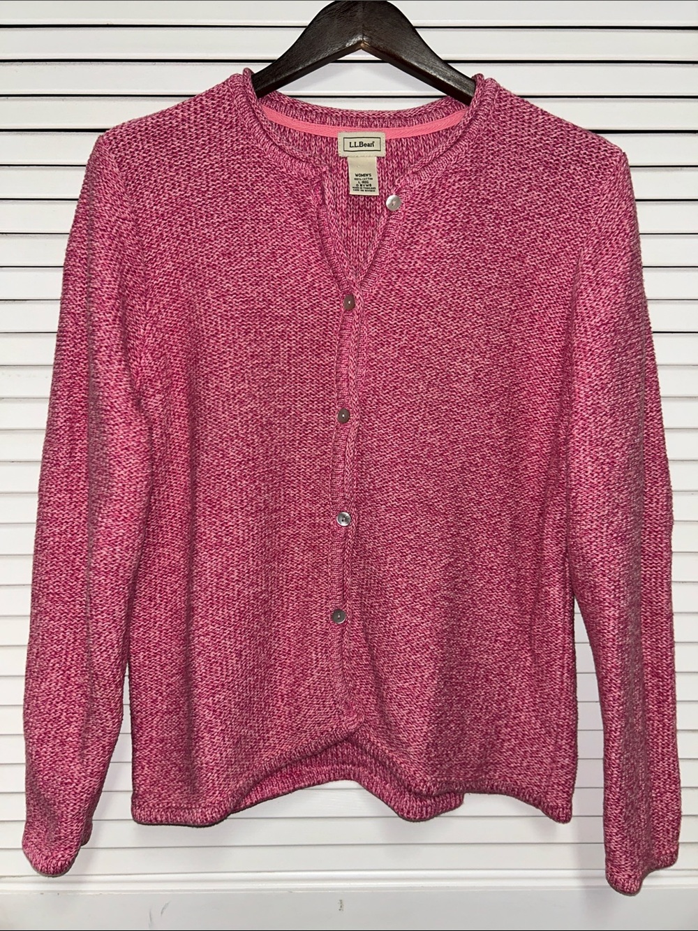 L.L. Bean Women's Pink Marled Button Cardigan